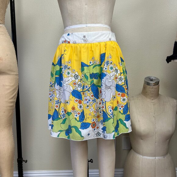 NWOT 60s inspired Floral Bohemian Yellow Cotton Skirt Medium - Picture 1 of 5